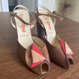 Miu Miu Vintage Ankle Strap Peep Rose Toe Heels 36